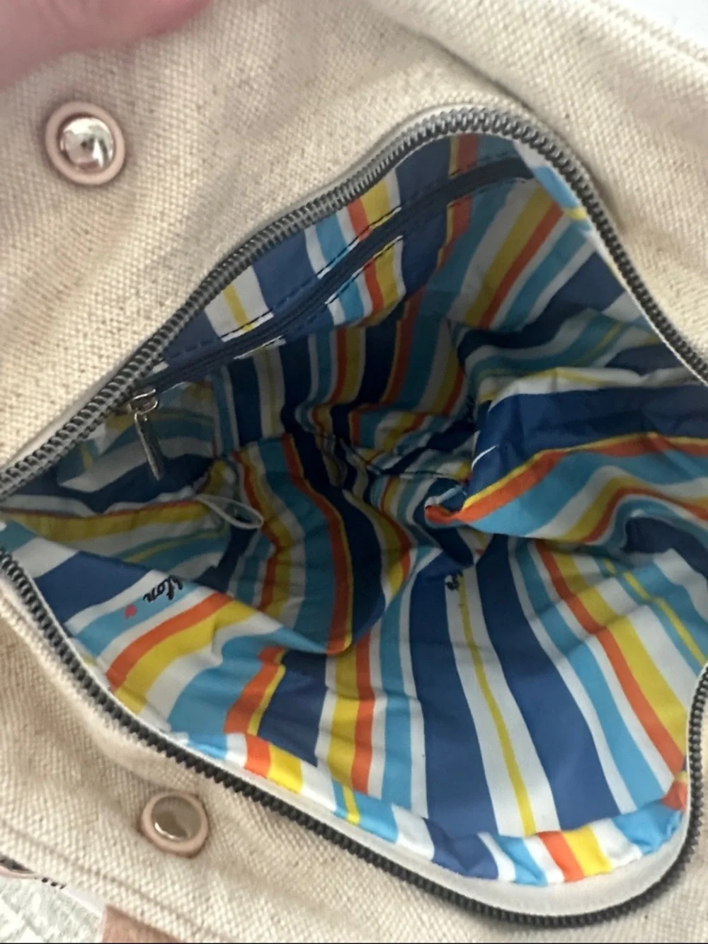NWT Brighton Beige Canvas Tote with Colorful Embroidered Butterfly - Picture 5 of 10